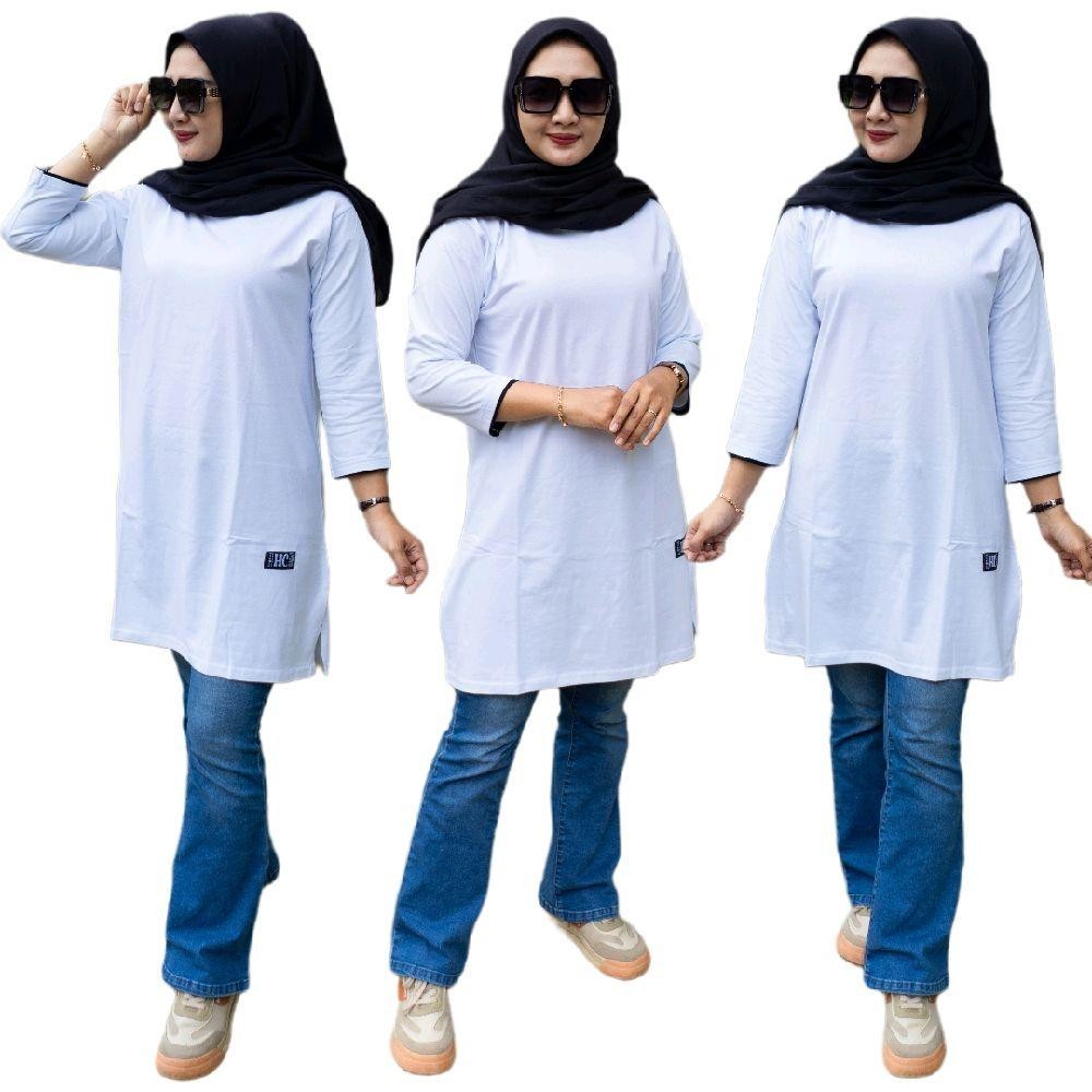 01B JUMBO RACING SLEEVE TUNIC เสื้อยืดผู้หญิง 7/8 SLEEVE EDGE SPLIT STITCHING 20S KOMBET MATERIAL hf