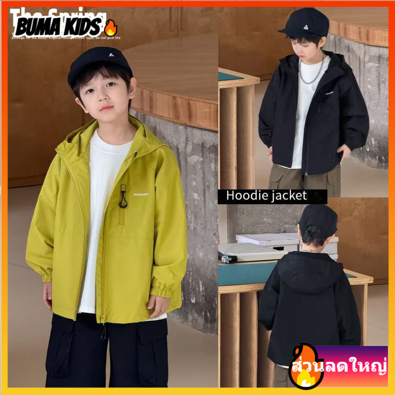 BUMA KIDS🔥เด็กผู้ชาย แจ็คเก็ต แขนยาว หลวม คาร์ดิแกน ซิป เสื้อมีฮู้ด เด็ก