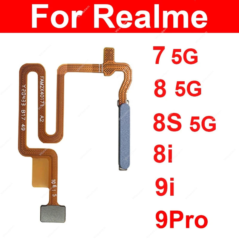 เซ็นเซอร์ลายนิ้วมือ Flex สําหรับ Realme 7 5G 8 8S 5G 8I 9I 9Pro 4G 5G ปุ่มลายนิ้วมือ Home Touch Sensor Flex Cable