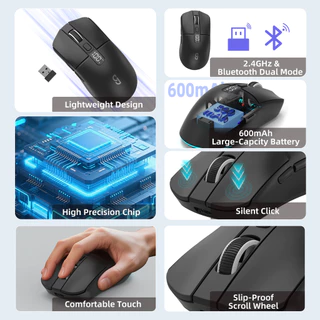 GOOJODOQ Lightweight Dual-mode Rechargeable Mouse 4 levels DIP Adjustable 6-Button Control RGB Light