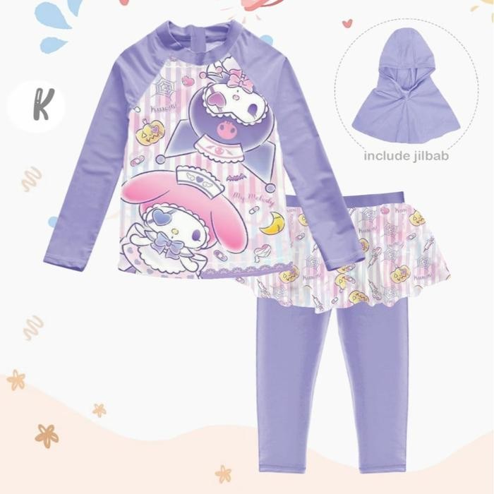 ชุดว่ายน้ําเด็ก Sanrio S396 / MOCHA X AS 1 พร้อมฮิญาบ KUROMI Sport - MochaS396-K-100