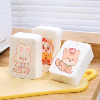 ฟองน้ำเยื่อไม้ไผ่(รุ่นใหม่!หนามาก3ชั้น)ลายการ์ตูนของแท้ ฟองน้ําล้างจาน ฟองน้ำบีบอัด แปรงฟองน้ํา
