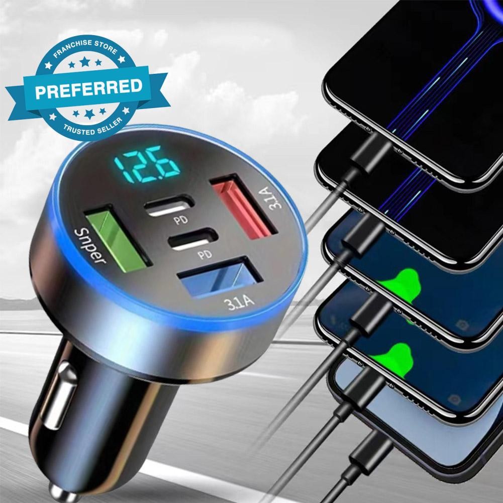Uyuxio 5 In 1 Usb Car Phone Charger Adapter พร้อมแรงดันไฟฟ้า Display Dual Pd Port Super Fast Charge 