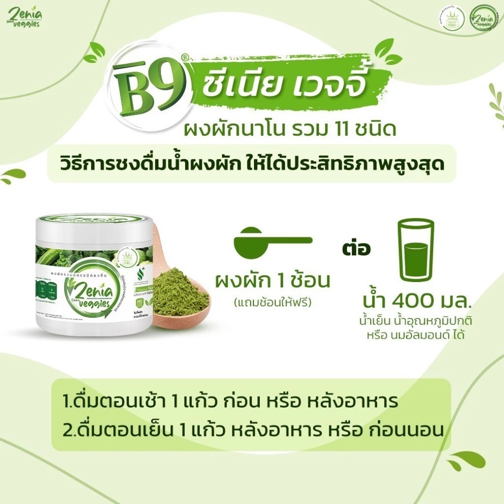 1 กระปุก Zenia Veggie B9 ผงผัก บีไนน์ ซีเนียเวกจี้ ผงผักนาโน ต้านอนุมูลอิสระ ดีท็อกซ์ลำไส้
