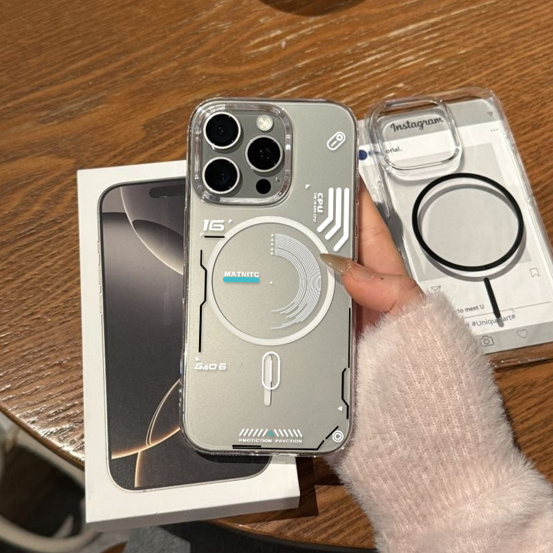 🫧GOOD🫧แหวนแม่เหล็กสีดำโปร่งใสแบบบางสำหรับ iPhone 15 11 16 14 12 13 16PRO 14PRO 11PROMAX 14PLUS 16PLUS เคส iPhone