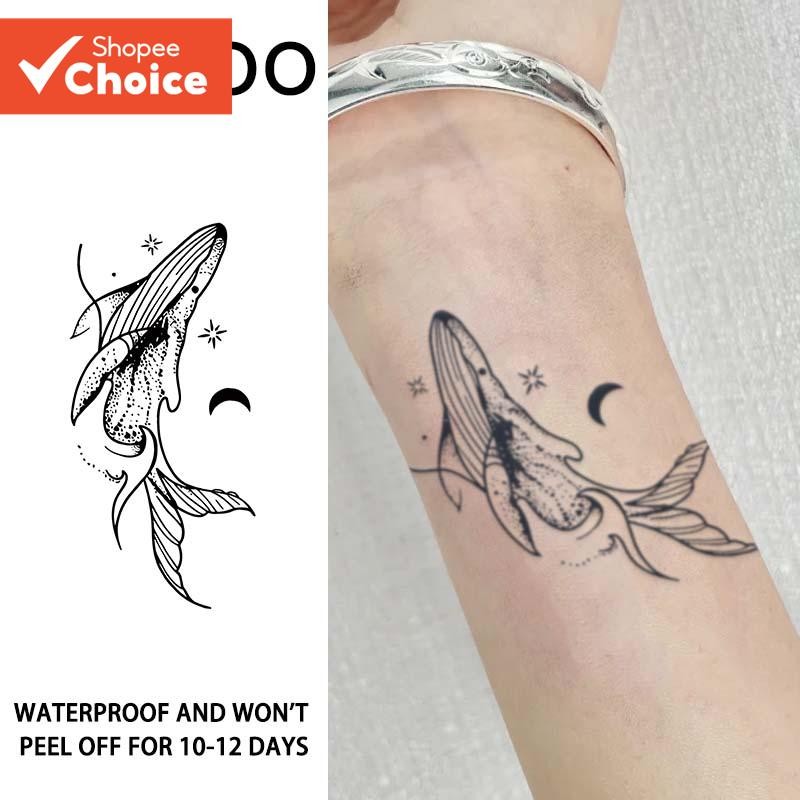 Whale สมุนไพร Tattoo สติกเกอร์กันน้ําติดทนนานแขน Clavicle ที่ไม่ซ้ํากันผู้ชายผู้หญิง Non-สะท้อนแสง Semi-Per