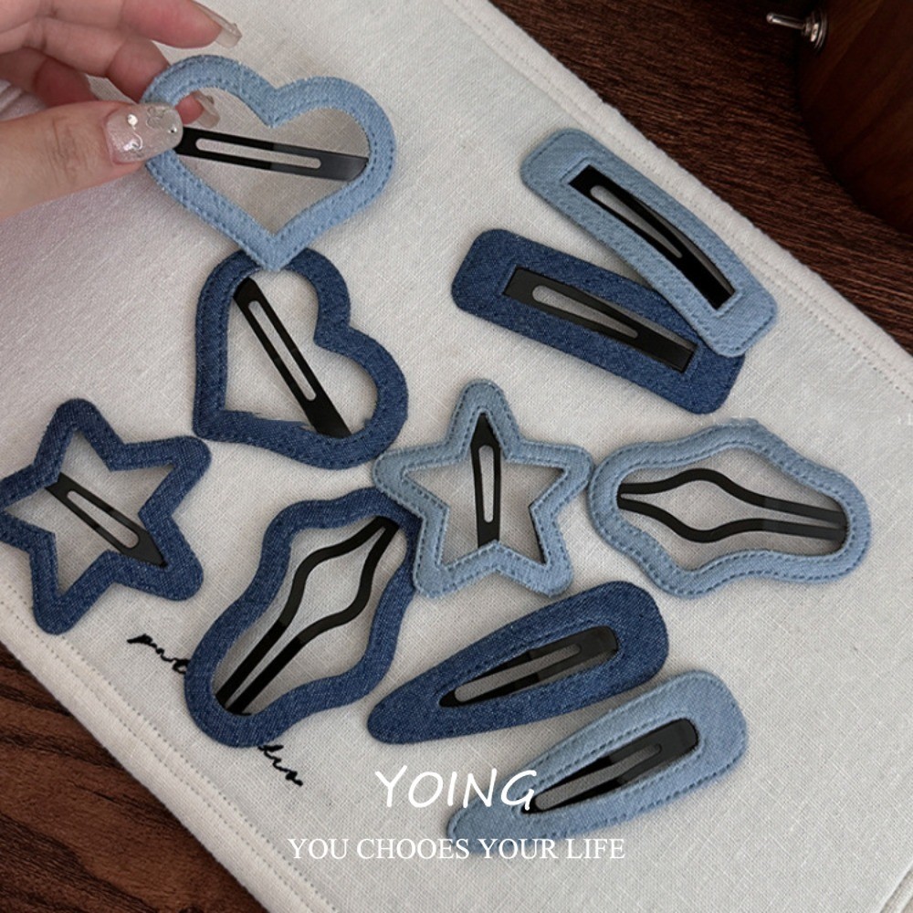 Yoing/Simple Blue Heart Star Hollow กิ๊บติดผมหญิง High-End รู้สึกผมหักด้านข้าง Bangs อุปกรณ์เสริมผม