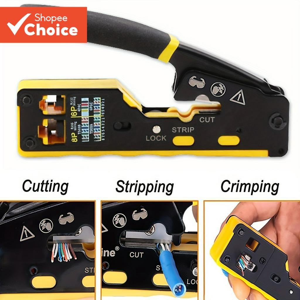 One ชุด Ratcheting Modular Data Cable Crimper, 3-In-1 Wire Stripper และเครื่องตัดสําหรับ RJ11 RJ12 มาตรฐานและ RJ45 Pass-Thru Connectors