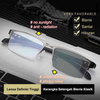 Kacamata Photochromic Anti Radiasi Wanita Pria Bisnis Metal Setengah Bingkai