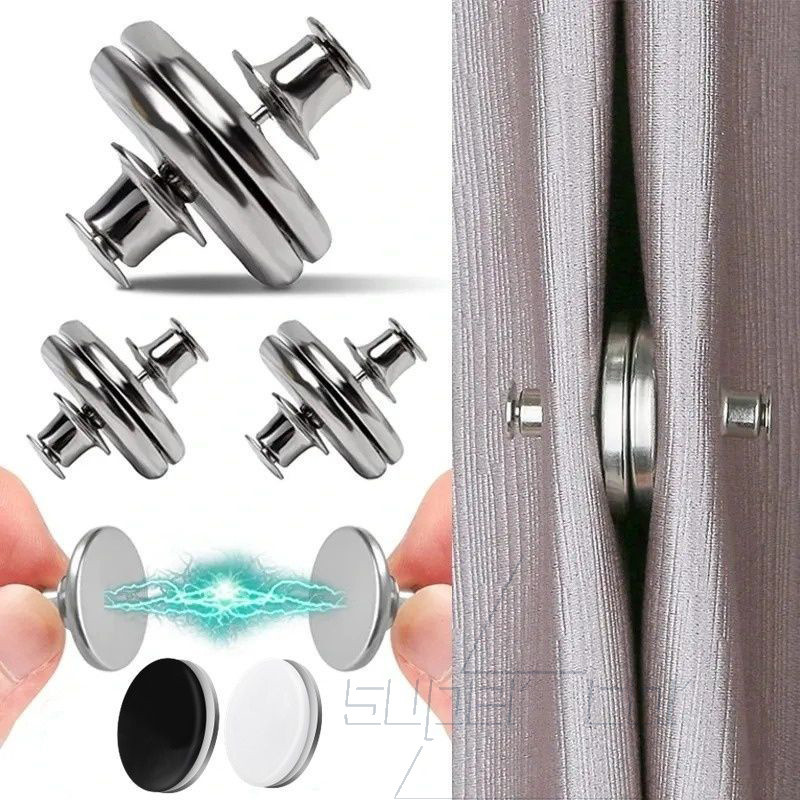 หูยึดปุ่มแม่เหล็กสําหรับผ้าม่าน-เล็บฟรีถอดออกได้ปรับ-แม่เหล็กที่แข็งแกร่งสําหรับผ้าม่านทึบแสง-คลิปอุปกรณ์เสริมหน้าต่างง่าย