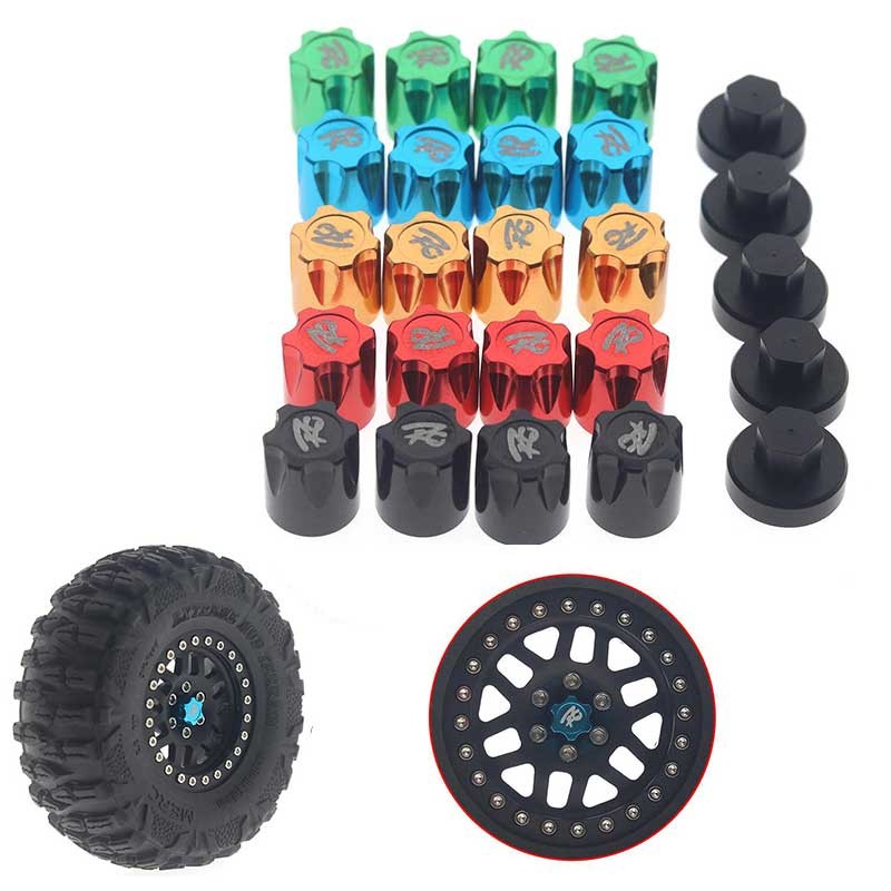 โลหะล้อขอบศูนย์หมวกฝุ่น M4 Nut 4PCS สําหรับ 1/10 RC Crawler รถ Axial SCX10 D90 TRX4 TF2 CC01 Capra อ