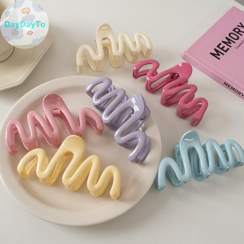 DayDayTo Dopamine สีครีมเรขาคณิต Wave Line กลับผม Claw ผม Claw คลิปผู้หญิงสาว Hairpin หางม้าอุปกรณ์เสริมผมเครื่องประดับ TH