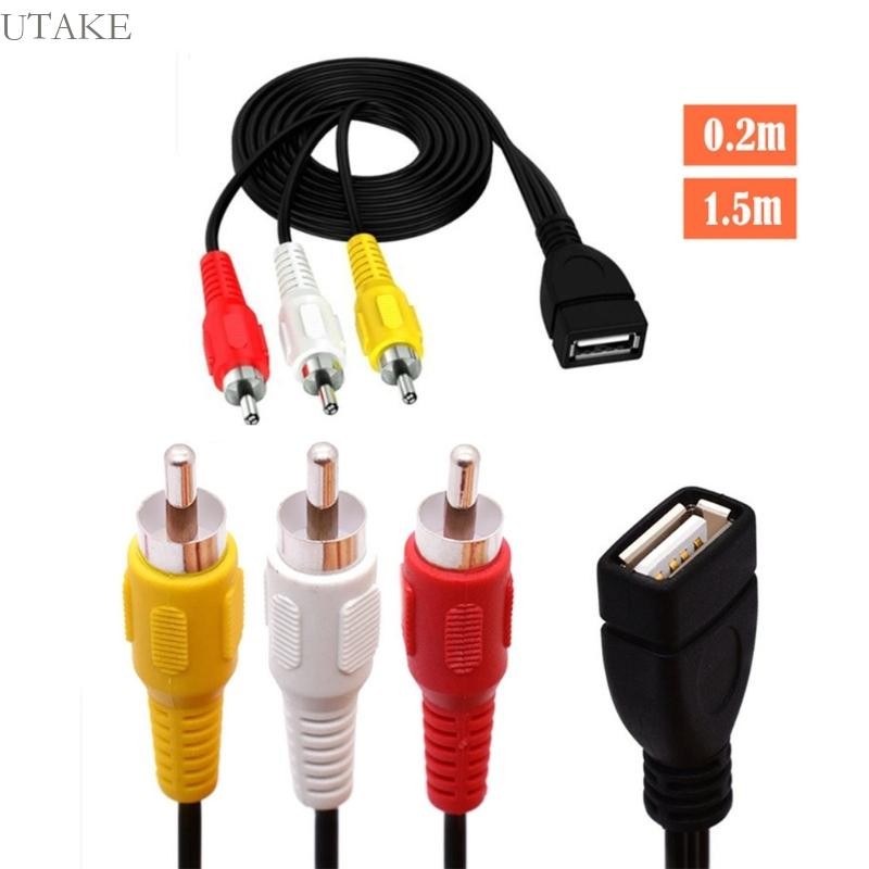 Utake USB A Female to 3RCA Male TV Video Composite Adapter Converter Cable Cord Component Lead 3RCA 