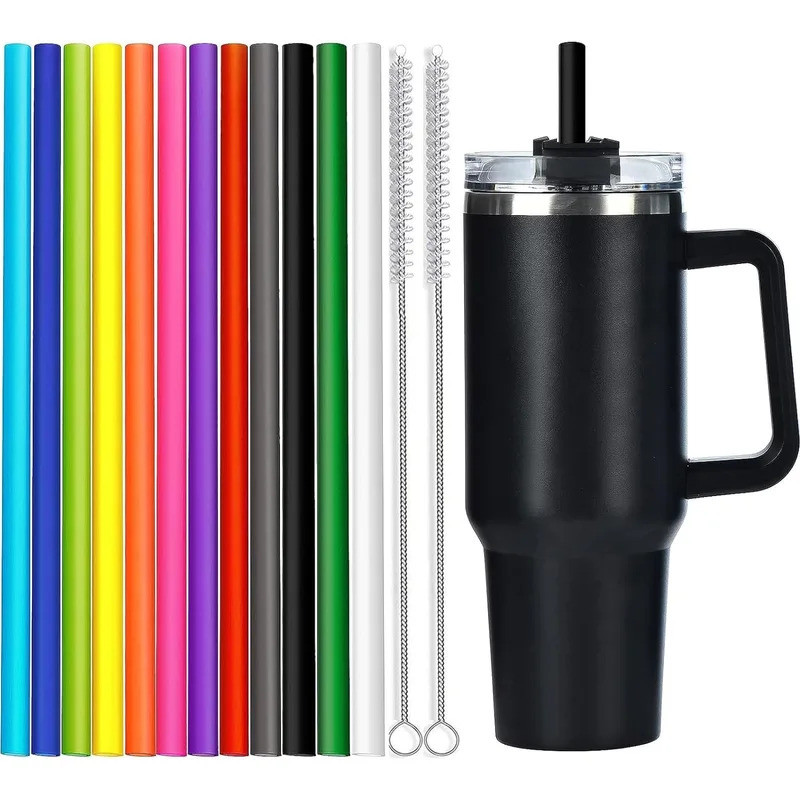 12 Pack Color Replacement Straws for 40 oz 30 oz Tumbler, 12 in Long Reusable Plastic Straws for Cup