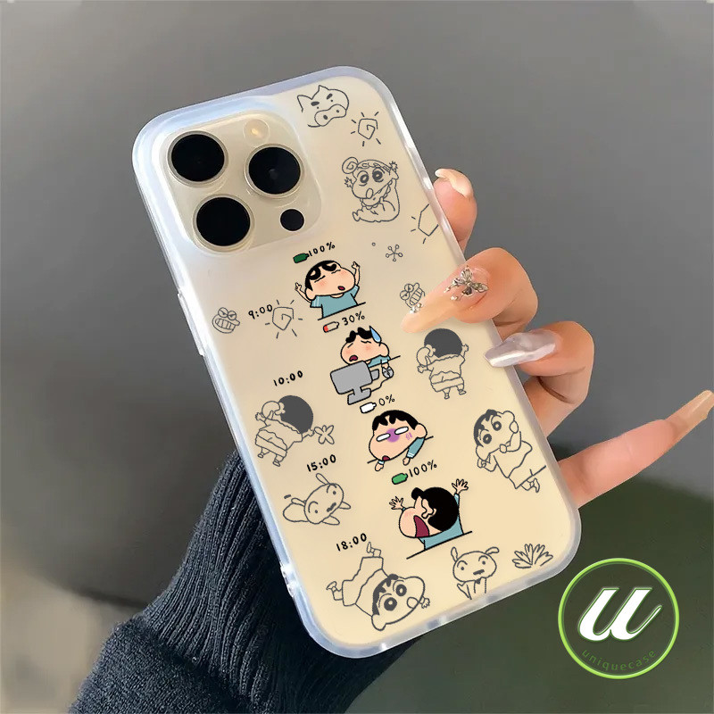 สีเทียนน่ารักดูเดิลขนาดใหญ่เคลือบรู เคสเข้ากันได้กับ IPhone 16 11 14 13 12 15 Pro Max XS Max 7Plus 7 8 16 14 Plus XR X