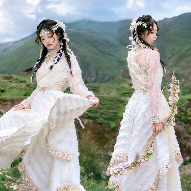 Robe ทิเบต Lhasa เสื้อผ้าชาติพันธุ์สำหรับท่องเที่ยวและการถ่ายภาพ