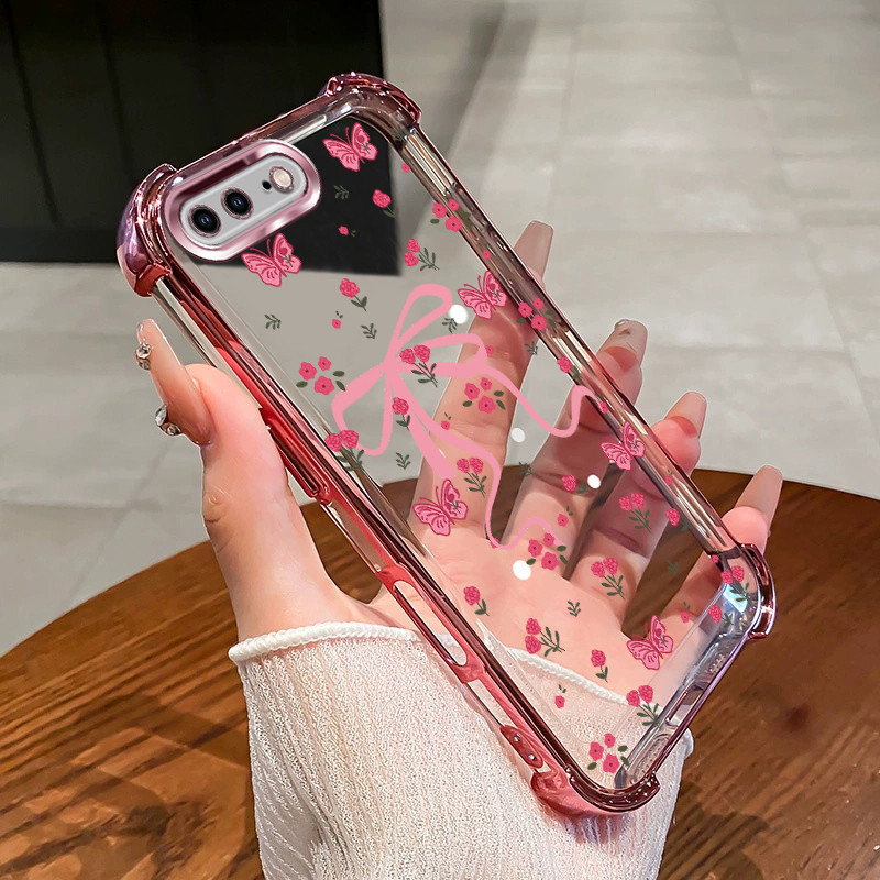 เคสสําหรับ iPhone 6 6s 7 8 plus เคสโทรศัพท์ 2025 ใหม่สีดอกไม้สีชมพูโบว์กันกระแทกอุปกรณ์เสริมฝาครอบ SZ21