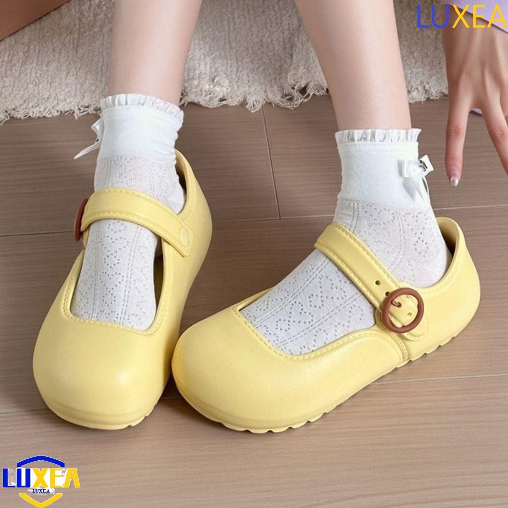 LUXEA EVA MaryJane รองเท้าแตะ, Candy Color Lolita EVA รองเท้าบัลเล่ต์, Ins Anti-slip Soft Sole Square Toe Ballerina Flats ฤดูร้อน