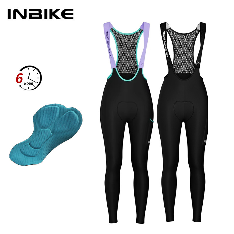 INBIKE กางเกงขี่จักรยานสำหรับผู้หญิง แบบ bib มีขนแกะ อุ่นในฤดูหนาว ออกแบบ 3D Padding เหมาะกับจักรยาน
