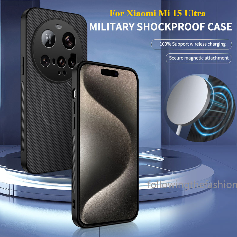 รูปแบบคาร์บอนไฟเบอร์สําหรับ Xiaomi Mi 15 Ultra 5G 2025 Mi 15 Mi 15 Pro Mi 15ultra Mi 14T 14TPro 4G 5G PC Hard Case แม่เหล็กชาร์จไร้สายกรณีธุรกิจเคสโทรศัพท์ฝาหลัง