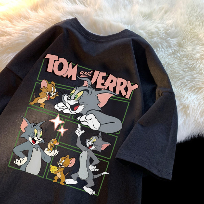 เกาหลี ดาว Oversize เสื้อยืดผ้าฟอก SXT1424 ผู้ชาย ผู้หญิง แฟชั่น วินเทจ ลายทาง ตัวอักษร การ์ตูน ลายสกรีน ฤดูร้อน M-3XL - รูปที่ 4