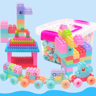 BHQ ของเล่นบล็อกตัวต่อ อนุภาคขนาดใหญ่ 108/256 PCS ด้วยสติกเกอร์ กล่องเก็บของ ของเล่นเด็ก