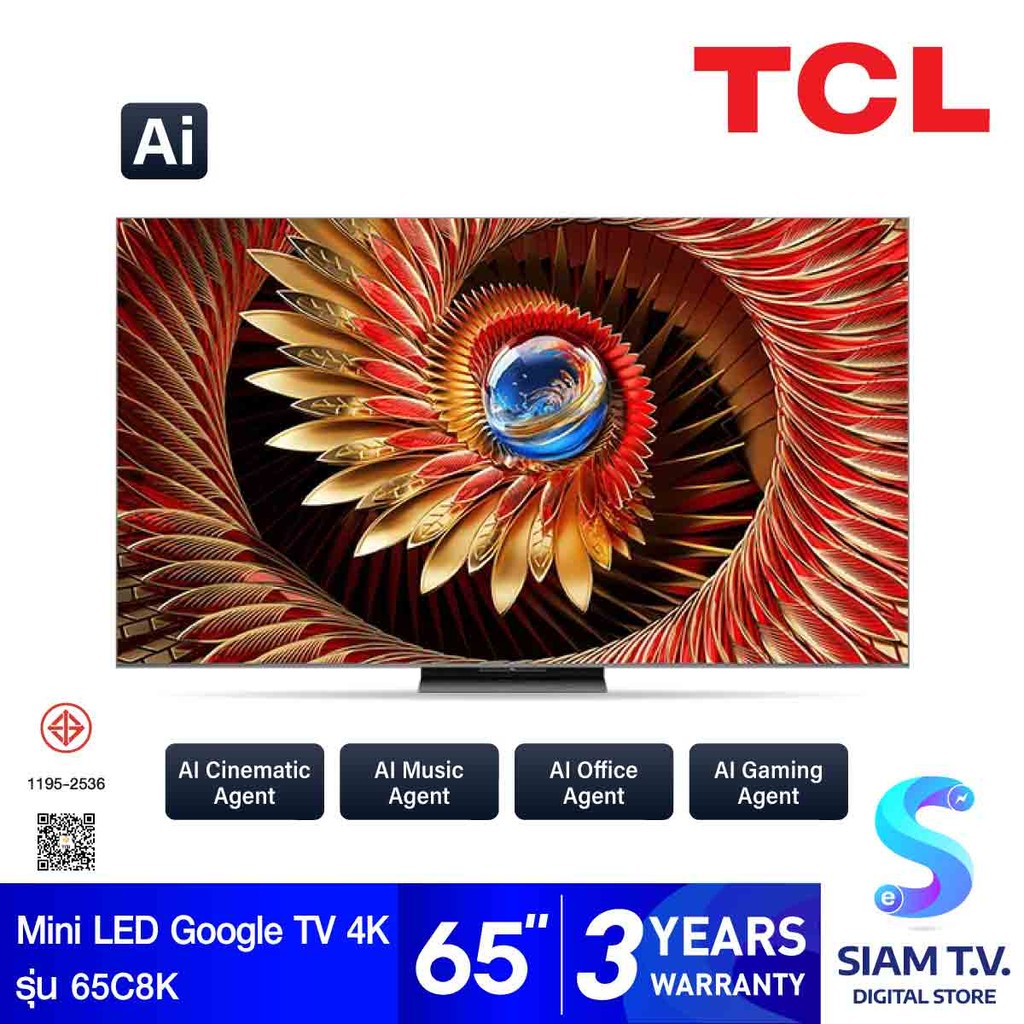 TCL Premium QD-MiniLED GOOGLE TV 4K Ultimate AI รุ่น 65C8K สมาร์ททีวี 65 นิ้ว โดย สยามทีวี by Siam T