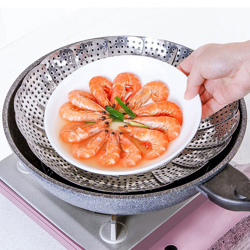 Verno อาหารทะเล จานนึ่งสแตนเลส จานนึ่ง เครื่องครัว ถาดนึ่งเอนกประสงค์ ตะกร้าผลไม้ จานนึ่งแบบยืดหดได้ จัดเก็บง่าย ของเหล - รูปที่ 3