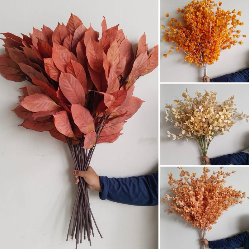 Sunset Orange & Yellow Leaf & Flower Collection สําหรับตกแต่งบ้าน, ดอกไม้ Lelong แต่งงาน