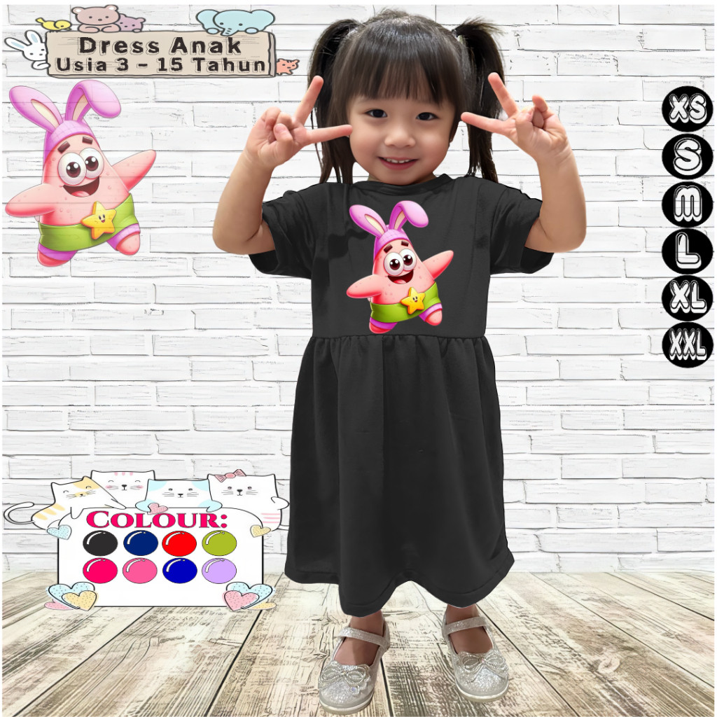 ชุดเดรสสําหรับเด็กผู้หญิงอายุ 3-15 ปี | PATRICK STAR Motif