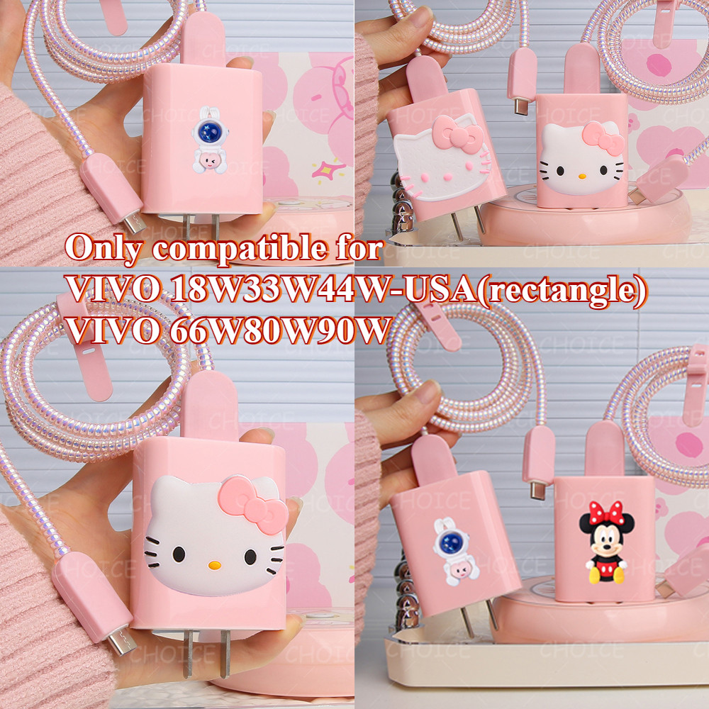 น่ารัก Minnie และ Kitty สีชมพู charger สําหรับ VIVO V50 90W V9082L0A1 X200 X200 Pro 80W V807073L0A0 