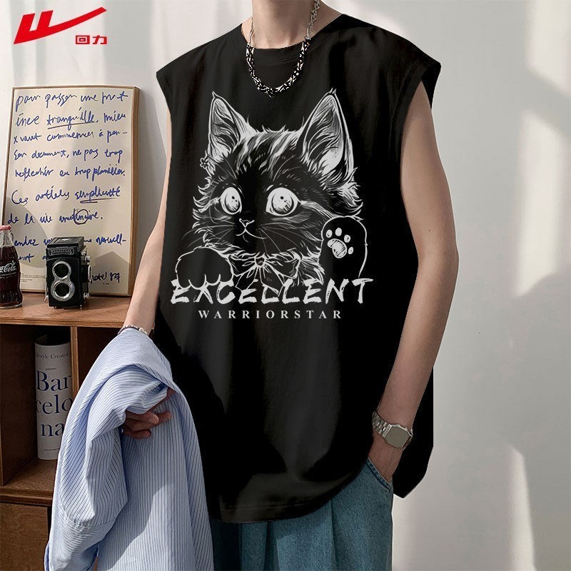NEW เสื้อแขนกุดสกรีนลายแมว เท่ๆ ใส่ได้ทั้งชายหญิง OP-1102