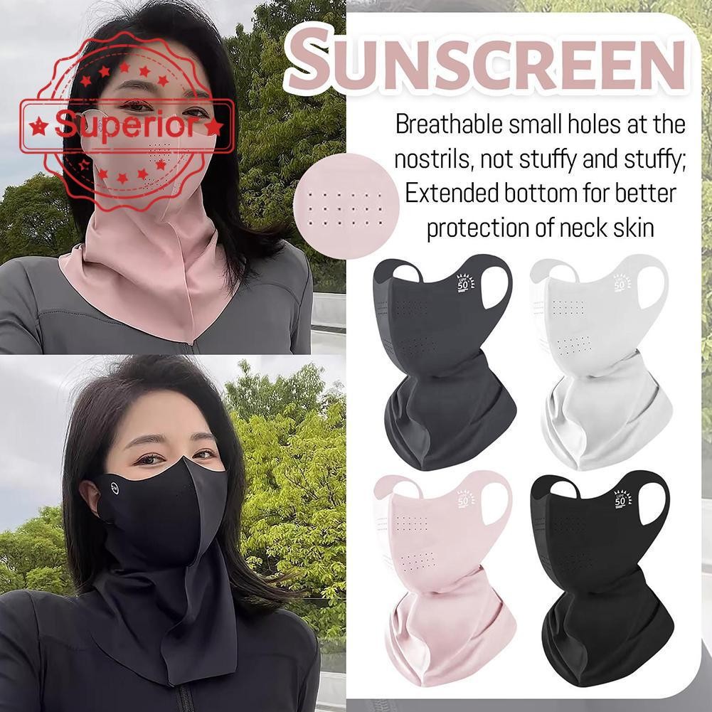 หน้ากากกันแดดผ้าไหมน้ําแข็งแบบเต็มหน้าสําหรับผู้หญิง Uv ทนคอ T9i0
