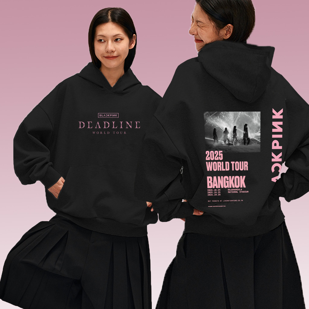 2025 BLACKPINK DEADLINE WORLD TOUR BANGKOK เสื้อกันหนาวแขนยาวมีฮู้ดคอนเสิร์ตสำหรับผู้หญิง