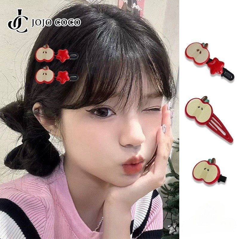 JOJO COCO กิ๊บติดผมเรียบหรูสไตล์เกาหลีแฟชั่นอเนกประสงค์ คลิป Duckbill ลายแอปเปิ้ลหวานน่ารัก เครื่องประดับผม