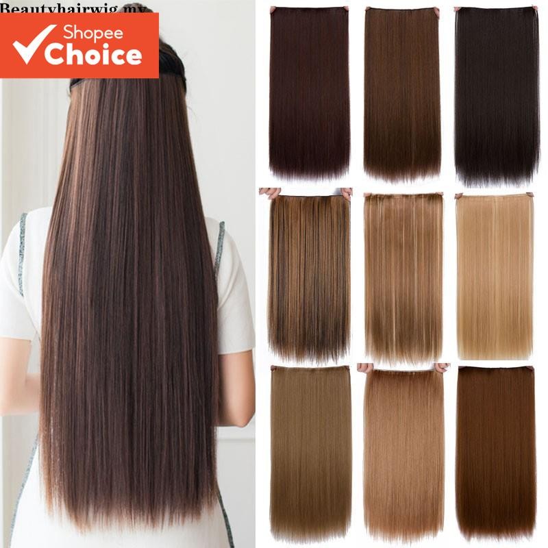 คลิปตรงยาวในชิ้นเดียวต่อผมสังเคราะห์ 5 คลิปผมสีบลอนด์ปลอมชิ้นผมสีน้ําตาลสีดําสําหรับผู้หญิง