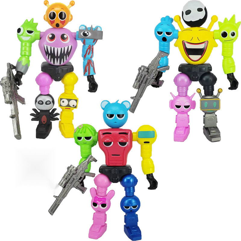 หุ่นจำลองหุ่นยนต์ Incredibox Sprunki ขนาด 18 ซม. หมุนได้ โมเดลเกม ตุ๊กตา Simon Raddy Jevin ประกอบได้