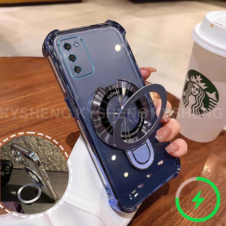 เคสสําหรับ Samsung A02S A03S เคสโทรศัพท์ใหม่วงเล็บชาร์จแม่เหล็กสี่มุมป้องกันการตกเปลือกนิ่มโปร่งใส 001