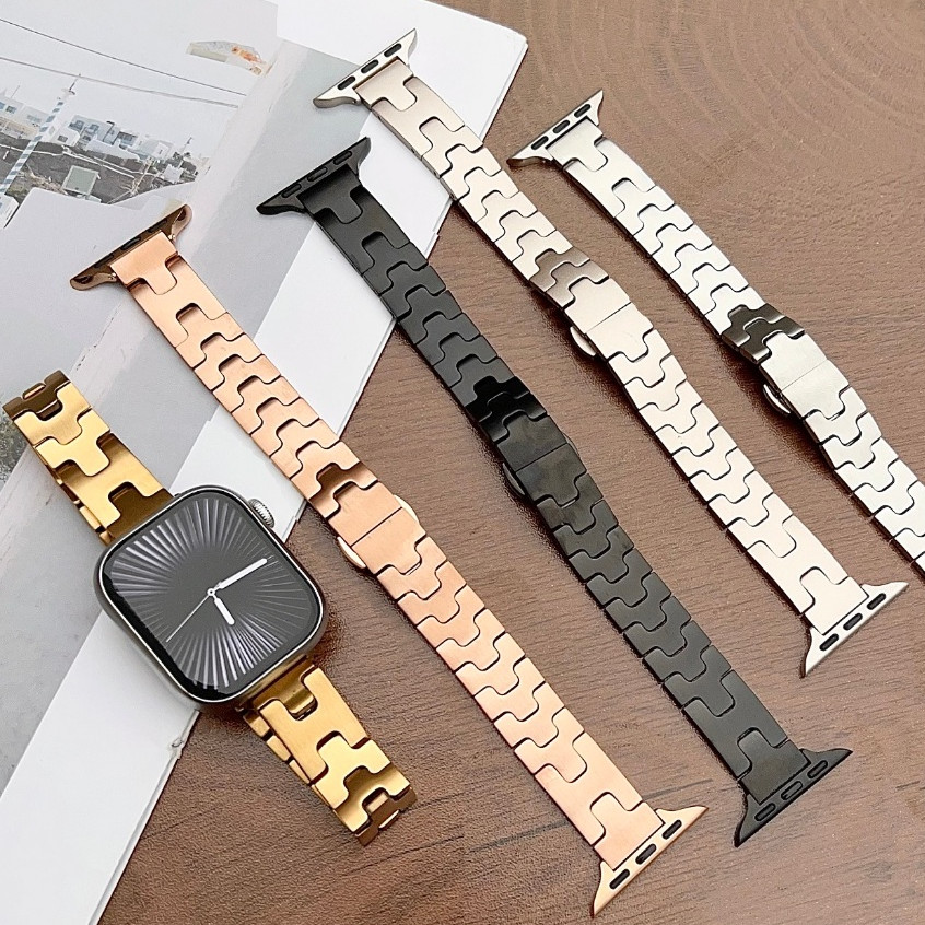 สายสแตนเลสหรูหราเข้ากันได้สําหรับสายนาฬิกา A-pple Series11 10 987654321 SE,SE2,Ultra,ultra2, iwatch Strap ขนาด 38 40mm 42mm 44mm 45mm 46mm 49mm Replacement i watch Strap