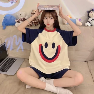 ⚡Cynthia_Shop⚡ ชุดนอน คอกลมเสื้อแขนสั้นลายการ์ตูนน่ารักมากๆ ผ้าคอตตอน เนื้อผ้านิ่ม ใส่สบาย ฟรีไซส์ #6004