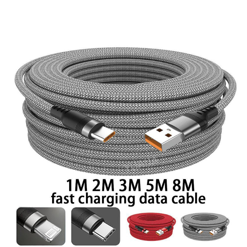 3M/5M/8MUSB TYPE C สายชาร์จเร็วยาวและยาวเป็นพิเศษ USB C Android Micro USB ขยายสายชาร์จสําหรับ Xiaomi 14T 15T 15T 15TPro สําหรับสมาร์ทโฟนแท็บเล็ตกล้อง Monitor