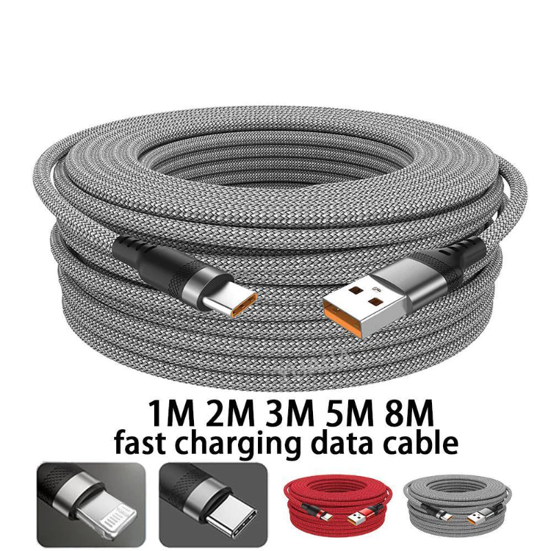 3M/5M/8MUSB TYPE C สายชาร์จเร็วยาวและยาวเป็นพิเศษ USB C Android Micro USB ขยายสายชาร์จสําหรับ Xiaomi 14T 15T 15T 15TPro สําหรับสมาร์ทโฟนแท็บเล็ตกล้อง Monitor