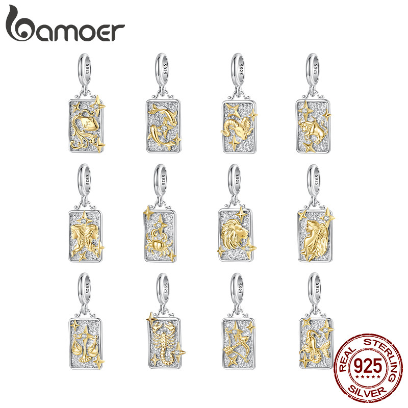 Bamoer 925 เงินสเตอร์ลิง Charm the Zodiac อุปกรณ์เสริมจี้ DIY สําหรับสร้อยข้อมือของขวัญ