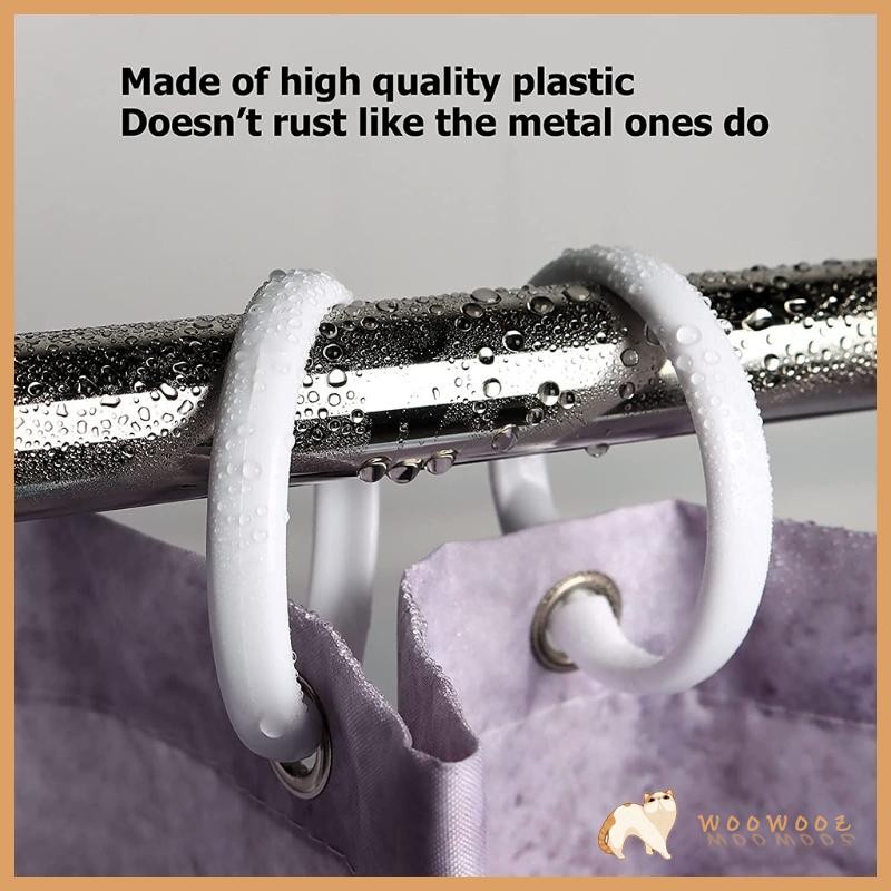 WOW 12 ชิ้นม่านอาบน้ําพลาสติก O แหวนผ้าม่านตะขอห่วงสําหรับห้องน้ํา Gliding Rod