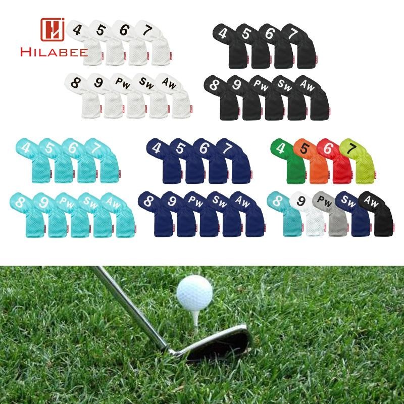 HILABEE 9 ชิ้น Golf Iron Head Cover Set Golf Club Head Cover Protector Fit ทุกยี่ห้อ
