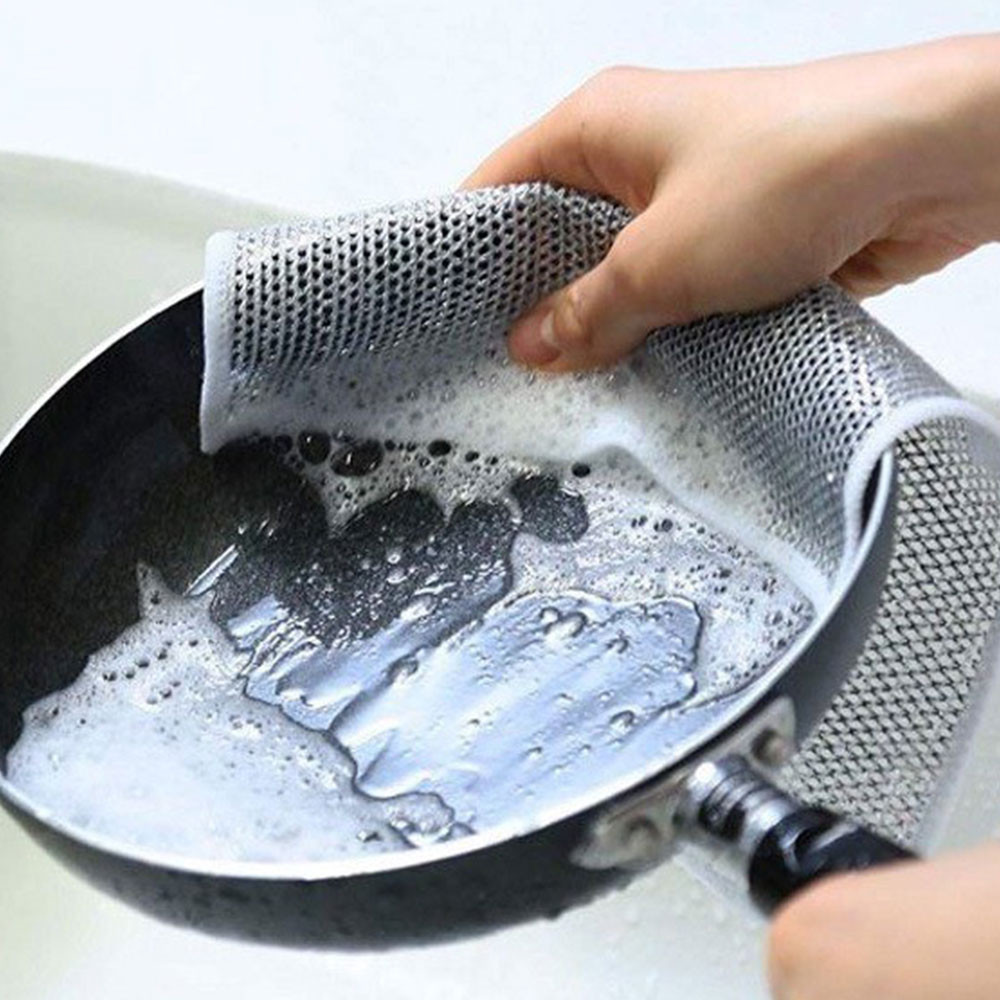 ผ้าล้างจานตาข่าย ผ้าทำความสะอาด 2ชั้น ผ้าล้างจาน เหล็กไมโครไฟเบอร์ ตาข่าย ตาข่ายล้างจาน ที่ล้างจาน ลวดเหล็ก 20x20cm. - รูปที่ 2