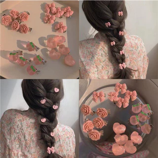 กิ๊บติดผม รูปหัวใจ พีช ดอกไม้ สีขาว สีใส สีชมพู วัสดุเรซิ่น สําหรับผู้หญิง