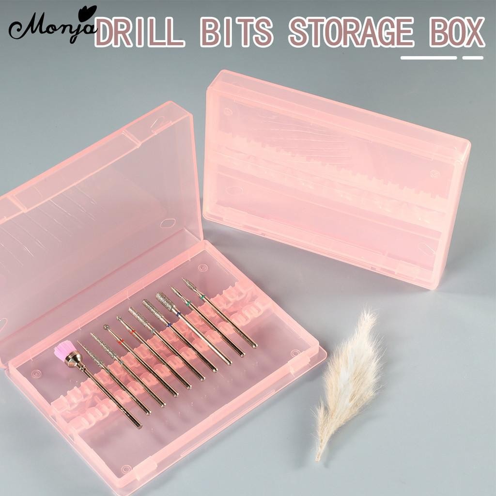Monja กล่องเปล่ารับเล็บเจาะบิตกล่องเก็บผงลิขัดหัวเจียรยืนแสดงภาชนะที่ว่างเปล่าเล็บ empty drill box