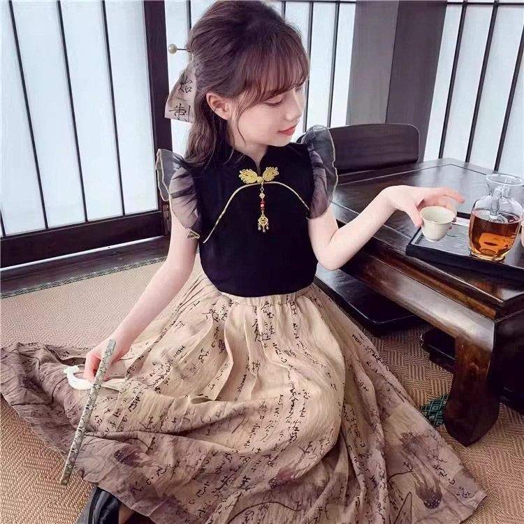 ชุดเดรสเด็กผู้หญิงเจ้าหญิงสไตล์ Hanfu Ma Mian ชุดกระโปรงสําหรับเด็กฤดูร้อนชุดเดรสกระโปรงสําหรับเด็ก 