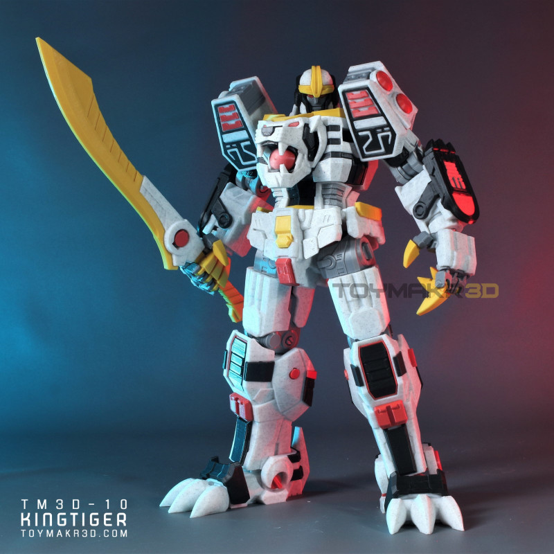 การพิมพ์3มิติทีมไดโนเสาร์ระดับห้าดาว White Tiger King หุ่นยนต์ประกอบโมเดลเด็กผู้ชายขนาดใหญ่สามารถเคลื่อนย้ายได้ทั้งตัว